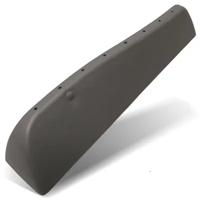 A gray plastic part with several small holes along its top edge, casting a shadow on a white background.