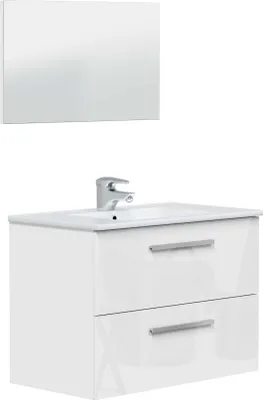 Zdjęcie produktu dla Badezimmer-Set >ARUBA < in weiß glänzend / lackiert / Spiegel - 80x57x45cm B/H/T