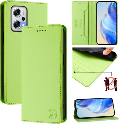 Obrázek produktu pro Kožené pouzdro pro Xiaomi Poco X4 GT, flipové pouzdro s přihrádkami na karty, peněženkou a stojánkem Zelený
