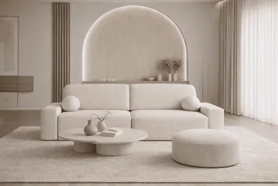 Produktbild von Polstersofa  aus Bouclé, Schlafsofa, Sofa mit Schlaffunktion und Bettkasten, Polstersofa, Sofagarnitur Wohnlandschaft mit Bettfunktion, Couch für Wohnzimmer - Sofa Lisbon - Creme (Arena 20)