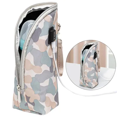 Produktbild von Flaschenwärmer Baby, Tragbarer Flaschenwärmer,USB-beheizter Flaschenwärmer, 3 Heizstufen (40/50/60 °C), Camouflage Grau
