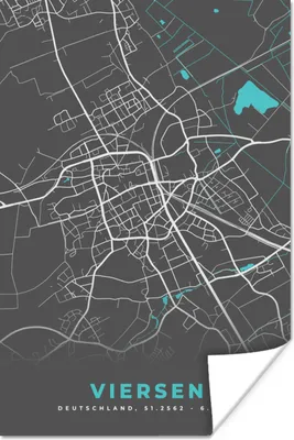Produktbild von MuchoWow® Poster Stadtplan - Deutschland - Blau - Viersen - Karte 40x60 cm - Plakate für die Wand - Poster Babyzimmer