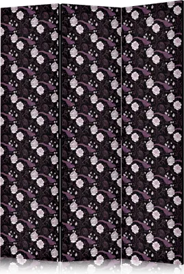 Produktbild von 3-teiliger Doppelseitiger Vlies Paravent - Birds Among Flowers - Pheasants Amidst Peonies - Purple 135x172 cm Blumen b-B-10451-z-a