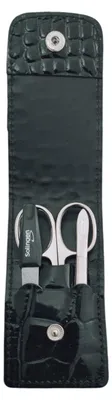 Produktbild von Solingen Maniküre Set 3-teilig – Nagelschere, Pinzette & Saphirfeile – Echtleder Etui  Germany Schwarz / Cocco