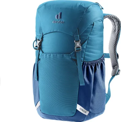 A teal and blue Deuter Junior backpack is shown against a white background.