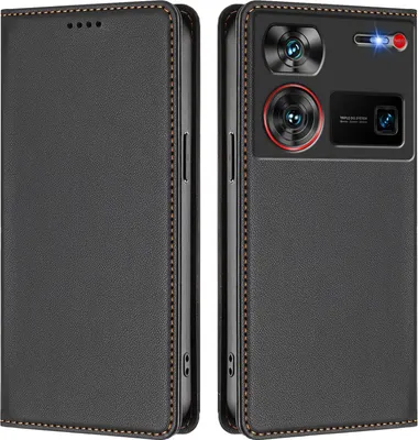 Image de Etui en cuir pour ZTE Nubia Z60 Ultra, étui magnétique en cuirPolyuréthaneavec support Noir