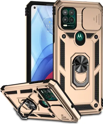 Produktbild von Moto G Stylus 5G Hülle mit Schiebe Kamera Schutz und Ringhalter Ständer Robust Rüstung Schutzhülle für Motorola Moto G Stylus 5G Gold