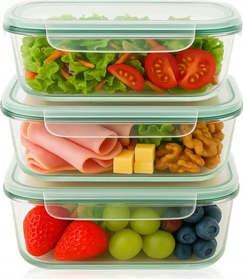 Zdjęcie produktu dla SuperButelki - LUNCHBOX, 3 sztuki, 1000 ml, szklane pojemniki na żywość, do mikrofali i zmywarki - zorganizuj swoją kuchnię!