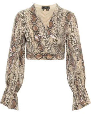 Produktbild von FENIA Damen Wickelbluse mit Pailletten 19523476-FE02, Beige, S