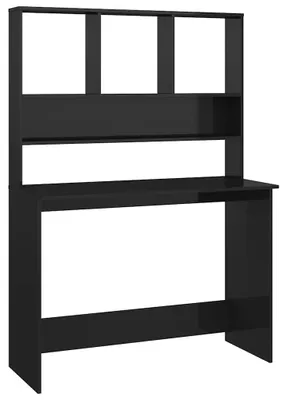 Obrázek produktu pro vidaXL Psací stůl s policemi černý vysoký lesk 110x45x157 cm