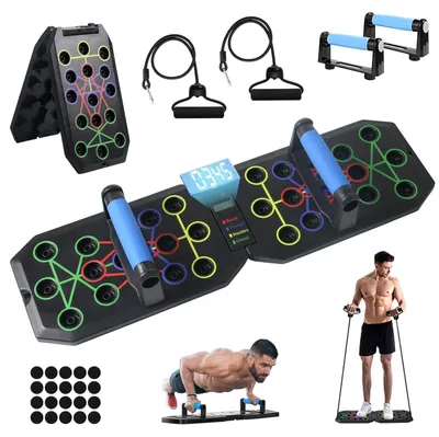 Productafbeelding van Push-upbord met Handgreep en Teltimer, Opvouwbaar Multifunctioneel Fitnessboard met Weerstandsbanden