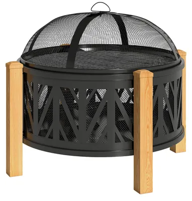 Produktbild von 2-in-1 Feuerschale Ø75 x 58 cm Feuerstelle mit Funkenschutz Schürhaken Grillrost Schwarz