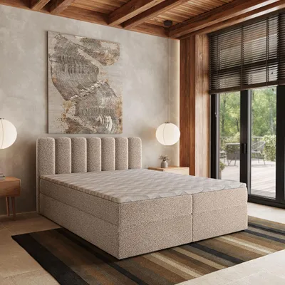 Produktbild von Masseno Boxspringbett SOLIA 140x200 cm Komplett-Set mit Bonell Matratze und Topper, Polsterbett mit Bettkästen -Beige, QUELLE 05