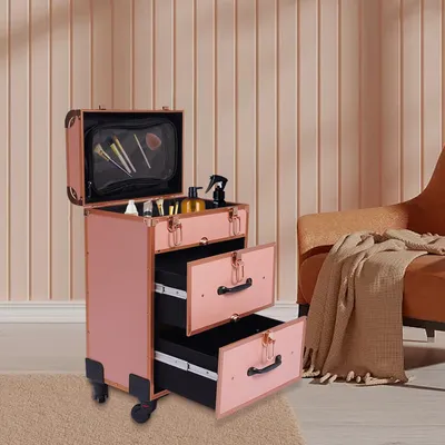 Image de Mallette de maquillage - Trolley de maquillage - Pochette de beauté - Mallette de cosmétiques - Mallette de maquillage professionnel - 40 compartiments et 2 tiroirs