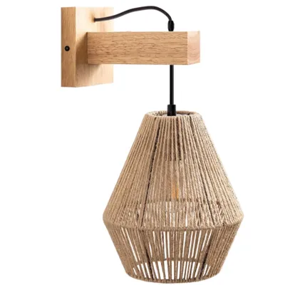 Zdjęcie produktu dla Kinkiet drewniany z abażurem z jutowego sznura – Styl naturalny boho, trzonek E27 „ROMEO”