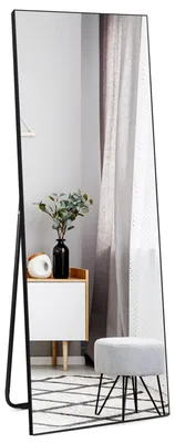 Wandspiegel 140 x 51 cm, Standspiegel mit schwarzem Rahmen