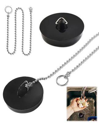 Productafbeelding van 2 afvoerstoppen, rubberen afvoerstoppen met een ketting van 40 cm, diameter 40-45 mm, zwarte afvoerstoppen voor keukenspoelen, badkuipen en badkamers