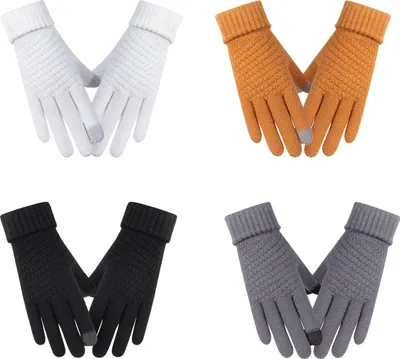 Produktbild von 4 Paar Damen-Winterhandschuhe mit Touchscreen-Funktion, warm gefüttert mit Fleece, Strickhandschuhe mit elastischem Bündchen, ideal zum Tippen auf dem Smartphone.