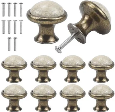 Produktbild von Unyqoos® 10er-Set Keramik-Schubladenknöpfe im Vintage-Look – Möbelknöpfe für Schränke & Schubladen, glatte Oberfläche, Schraube 24 mm