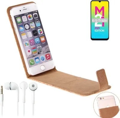 Produktbild von K-S-Trade Schutzhülle mit Kopfhörer kompatibel mit Samsung Galaxy M21 2021 Handyhülle Cover Kork Tasche Flipstyle Case