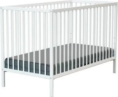 Image de Lit Bébé 60 x 120 cm, WEBABY ONE, Blanc, Bois Massif, Sommier Réglable 3 Hauteurs