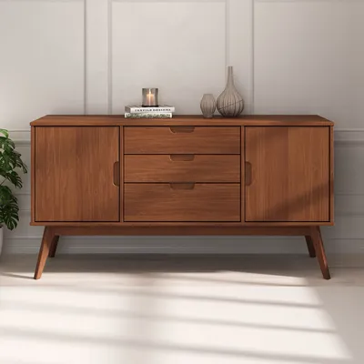 Produktbild von Sideboard TIVOLI skandinavischen Design Kastanienbraun - Kommode aus Kiefer Massivholz, mit 2 Türen und 3 Schubladen, Buffetschrank Geschirrschrank