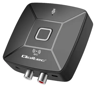Zdjęcie produktu dla Przesyłacz Qoltec Bezprzewodowy Odbiornik Audio Hi-Fi do użytku domowego i samochodowego | Bluetooth 6.0 | NFC | 2 x RCA | 1 x Aux Mini-jack 3,5 mm | Mikrofon