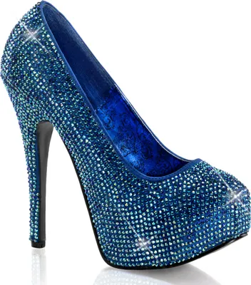 Produktbild von TEEZE-06R Bordello Damen High Heels versteckter Plateau Stiletto Pumps blau Satin Strass