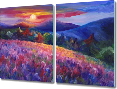 Produktbild von Coloray Hackbrett Kochplattenabdeckung Herdabdeckplatte 2x40x52 cm Schneidebrett Küchenbrett - Malerei Berge Wiese