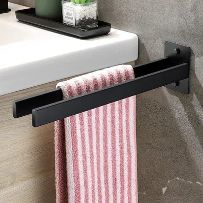 Obrázek produktu pro Černá sada dvouramenných držáků z nerezové oceli do koupelny a kuchyně, 39 cm