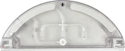 A clear, top-down view of a transparent plastic water tank with integrated mopping pads, designed for a robot vacuum cleaner.