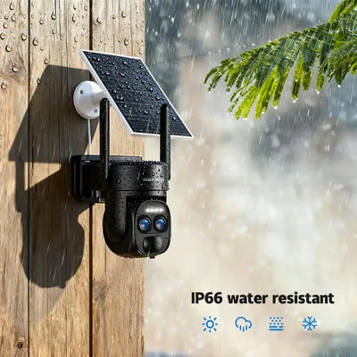 Immagine prodotto di Telecamera di sicurezza WiFi, colore nero, alimentata a energia solare - Risoluzione 3 MP - Rotazione a 360° - Impermeabile