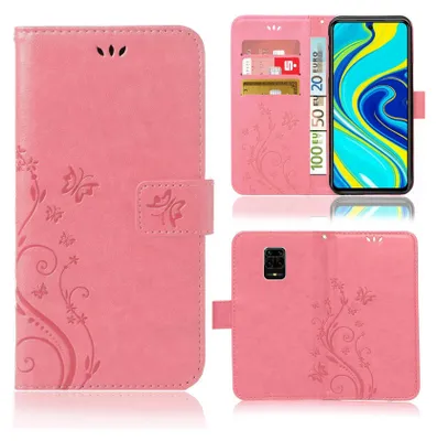Produktbild von Handy Tasche für Xiaomi Redmi Note 9s / Redmi Note 9 Pro Schutz Hülle Handyhülle mit Blumenmuster Klapp Hülle mit Standfunktion und Kartenfächer Farbe: Rosa