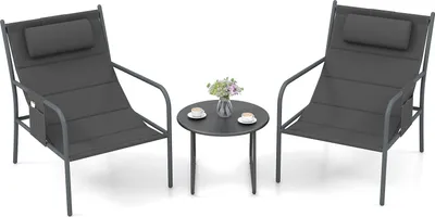 Immagine prodotto di COSTWAY Set di mobili da balcone a 3 pezzi, set di mobili da giardino con 2 sedie e tavolo, gruppo di sedute con tessuto traspirante, set da giardino