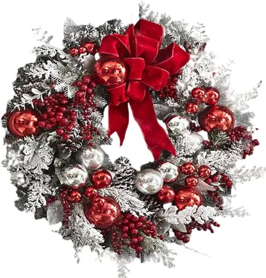 Produktbild von Rot-weißer Weihnachtskranz, künstlich mit Tannenzapfen, Beeren und Bändern, langlebig und lichtbeständig, kabellose, vorbeleuchtete Innen-/Außendekoration