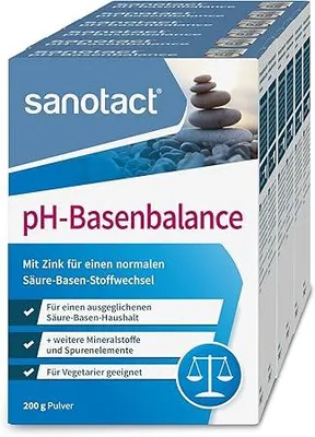 Produktbild von sanotact pH-Basenbalance Pulver (6 x 200g) - Für Säure Basen Balance mit Mineralien - Entsäuerungskur mit Zink, Magnesium, etc.