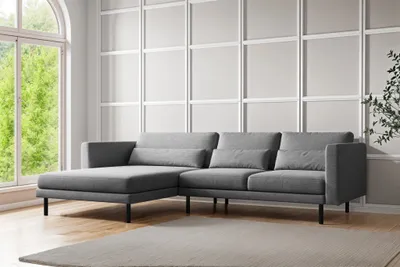 Produktbild von Ecksofa Designersofa AGADA in Stoff Verita Grau Ottomane Links