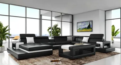 Immagine prodotto di Divano nero angolare zona giorno in pelle divano relax funzione divani grandi nuovi