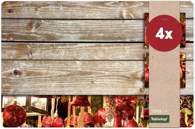 Immagine prodotto di Tovagliette di Natale baubles rosso legno 4 pezzi tovaglietta decorazione tavola