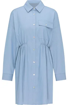 Produktbild von Damen Kleid blau Größe L mit abgerundetem Saum und sportlicher Brusttasche