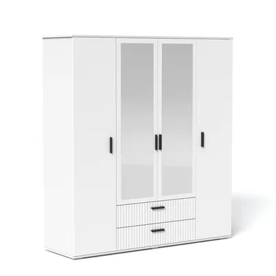 Produktbild von LUNA Kleiderschrank 180 cm Weiß Matt mit Spiegel und Schubladen - Moderner Schlafzimmer Schrank