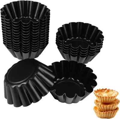 Obrázok produktu pre Mini formičky na koláčiky 6 x 2,5 cm, 20 kusov, čierna uhlíková oceľ, nepřilnavý povrch, na pečenie