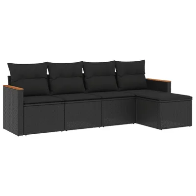 Produktbild von vidaXL 5-tlg. Garten-Sofagarnitur mit Kissen Schwarz Poly Rattan