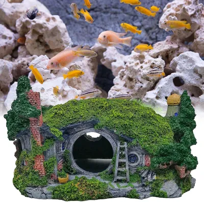 Produktbild von Aquarien-Deko BAIFULAI Aquarium-Dekoration, 16,5 x 11 x 11 cm, Hobbit-Höhle, Polyresin-Zubehör, Aquarium-Zubehör, Versteck-Dekorationshöhle für Aquari