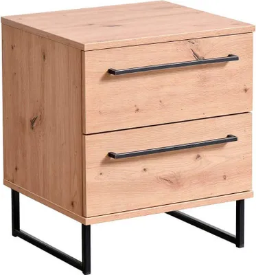 Immagine prodotto di Milani Home - comodino moderno 2 cassetti rovere chiaro, truciolare bilaminato e metallo, 46 x 35 x 54 cm