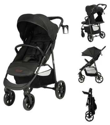Produktbild von Novi Grande Go V2 Buggy – ab Geburt bis 22 kg – verstellbare Rückenlehne – 5-Punkt-Gurt – UPF50+ Sonnenkapuze – All-Terrain Räder – All Black