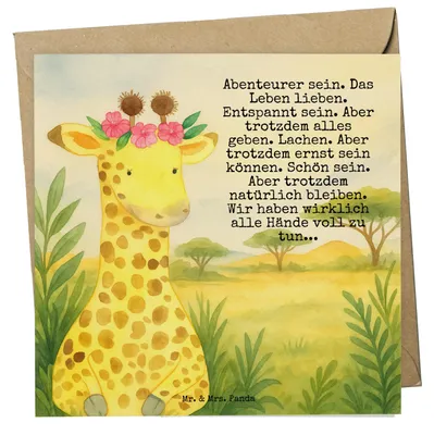 Produktbild von Mr. & Mrs. Panda Klappkarte Giraffe Blumenkranz Design - Weiß - Geschenk, Grußkarte, Wildtiere, Selbstliebe, Abenteurer, anlasskarte, faltkarte, Freundin, doppelkarte