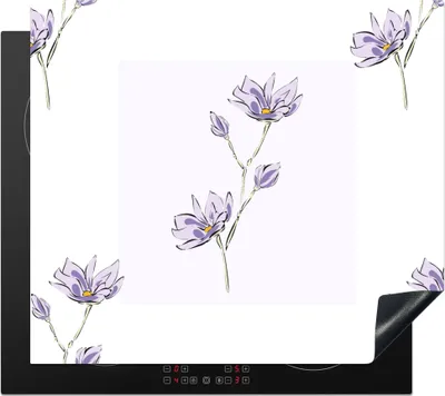 Produktbild von KitchenYeah© Herdabdeckplatte Blumen - Lila - Muster , 58x51cm, Küche Deko, Glaskeramikkochfeld Herdabdeckung, Abdeckplatte fùr Kochfeld