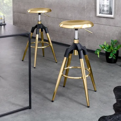 Produktbild von riess-ambiente Höhenverstellbarer Barhocker INDUSTRIAL gold schwarz Metall rund drehbar Industrial Design Barstuhl Tresenhocker