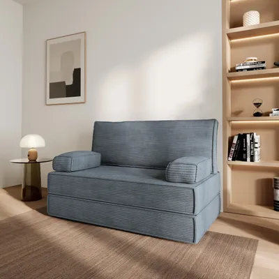 Produktbild von Masseno Schaumstoffsofa LADIA mit Schlaffunktion, Schlafsofa, Wohnzimmersofa, Couch, Sofa, Bettsofa, Kordstoff – Grau POSO 60